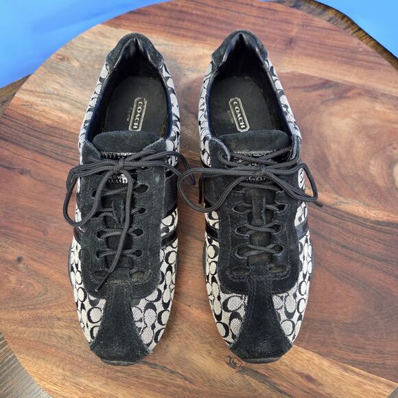 COACH Remonna Signature Jacquard C Pattern Suede Sneakers Black Gray Women's 8 - Picture 5 of 10